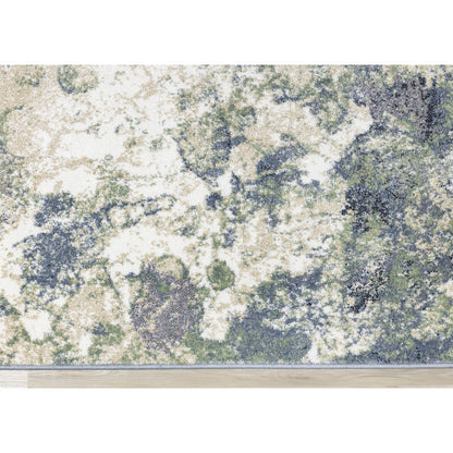 Davi Blue Green Cream Distressed Abstract Area Rug, 5'3" x 7'7"