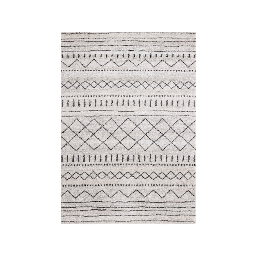 Lumos Grey White Tribal Patterned Rug, 7'10" x 10'6"