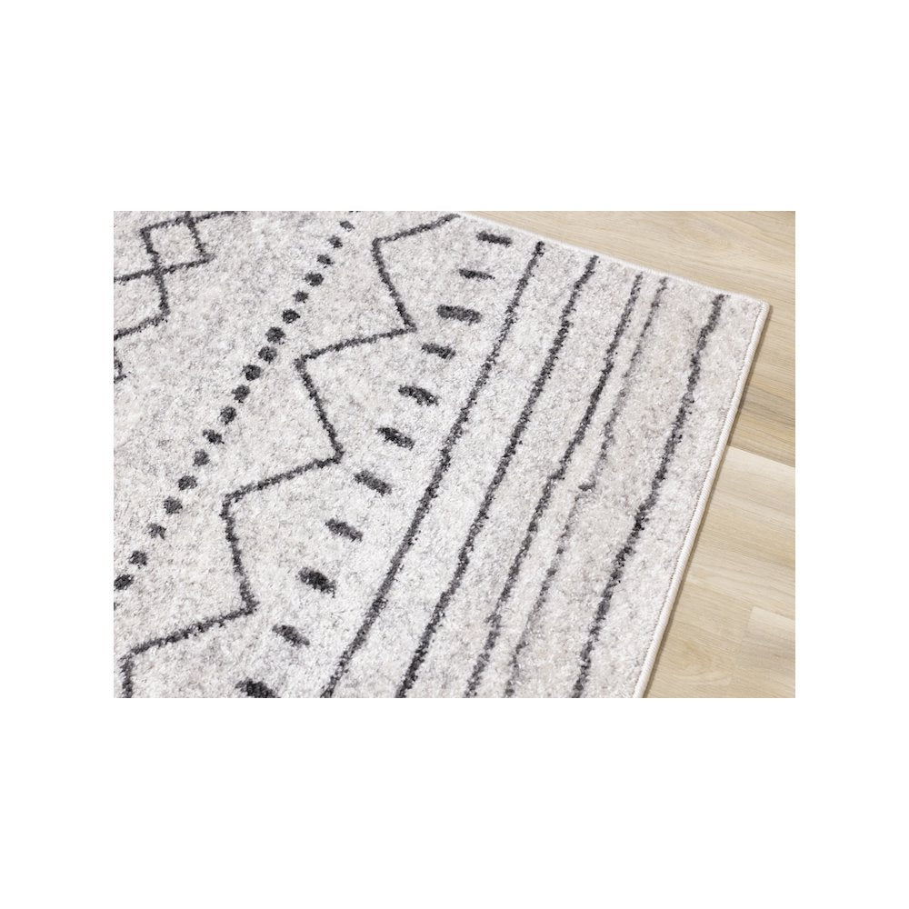 Lumos Grey White Tribal Patterned Rug, 7'10" x 10'6"