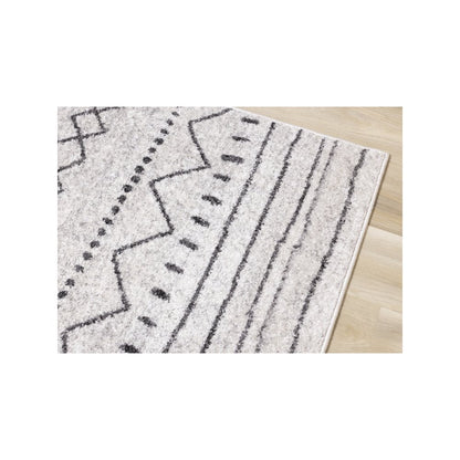 Lumos Grey White Tribal Patterned Rug, 7'10" x 10'6"