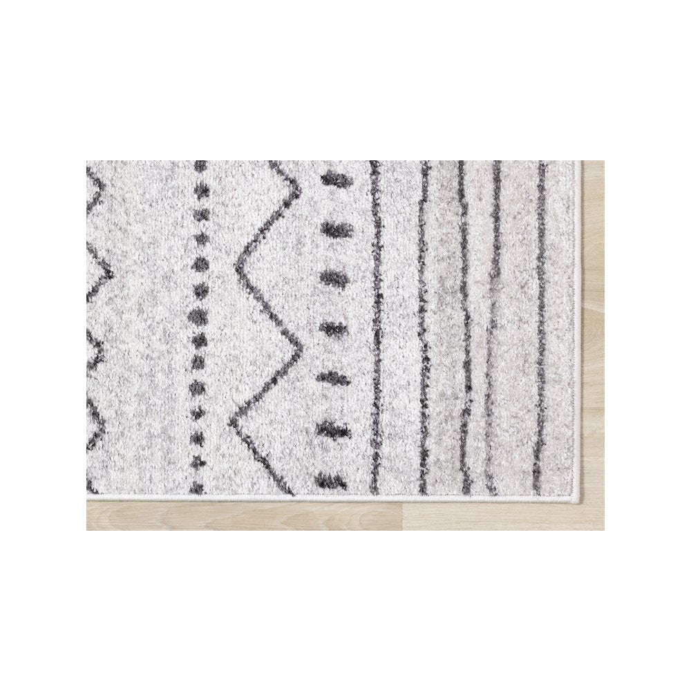 Lumos Grey White Tribal Patterned Rug, 7'10" x 10'6"