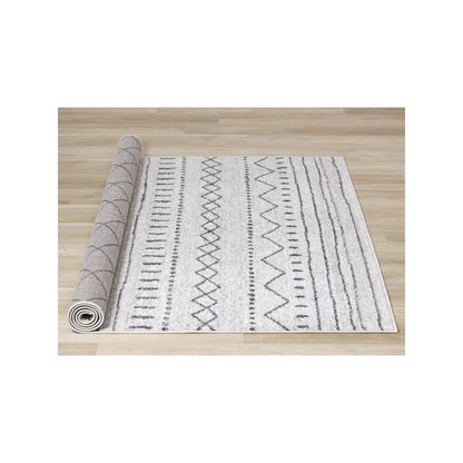 Lumos Grey White Tribal Patterned Rug, 7'10" x 10'6"