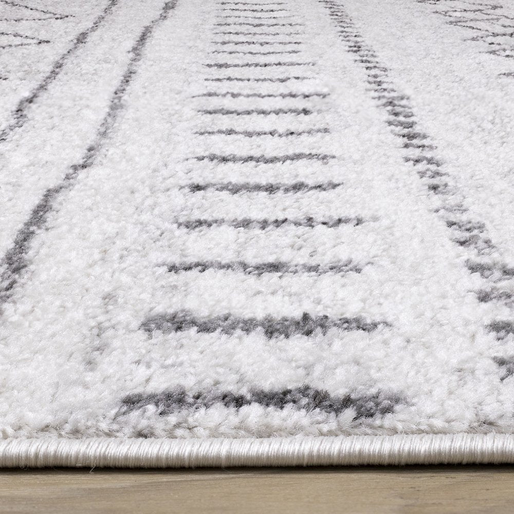 Lumos Grey White Tribal Patterned Rug, 7'10" x 10'6"