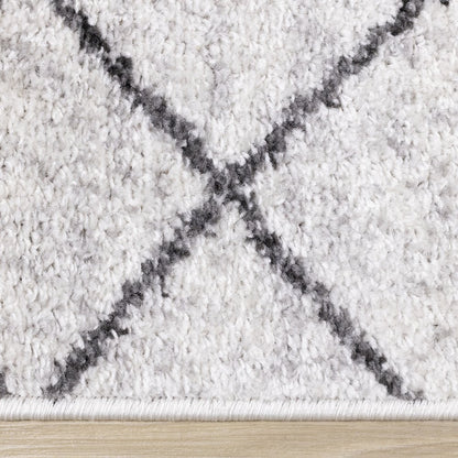 Lumos Grey White Tribal Patterned Rug, 7'10" x 10'6"