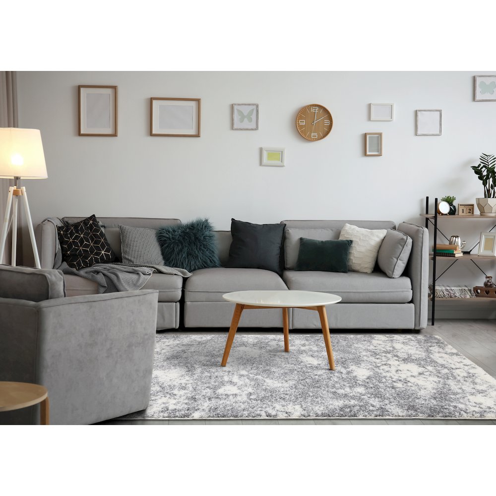 Ferris White Grey Clouds Area Rug, 7'10" x 10'6"