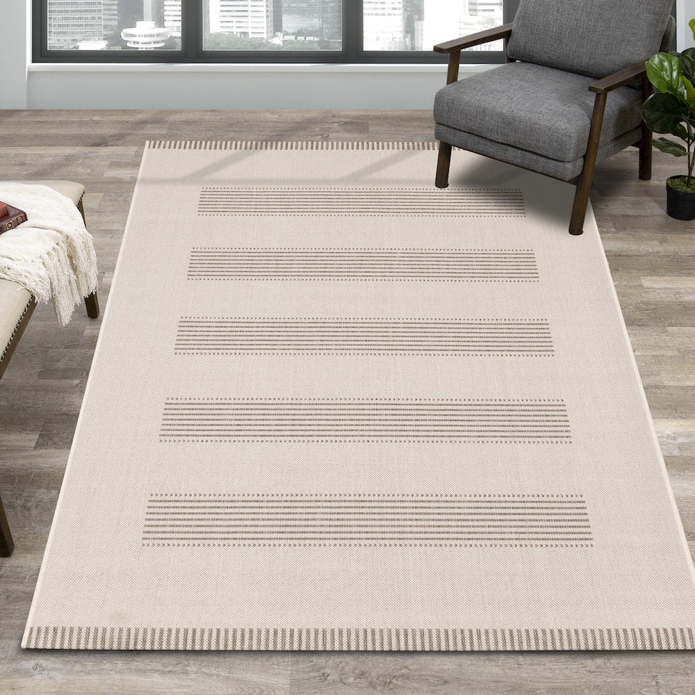 Beige 6x9 Rug with Modern Striped Design, Neutral Area Rug for Home