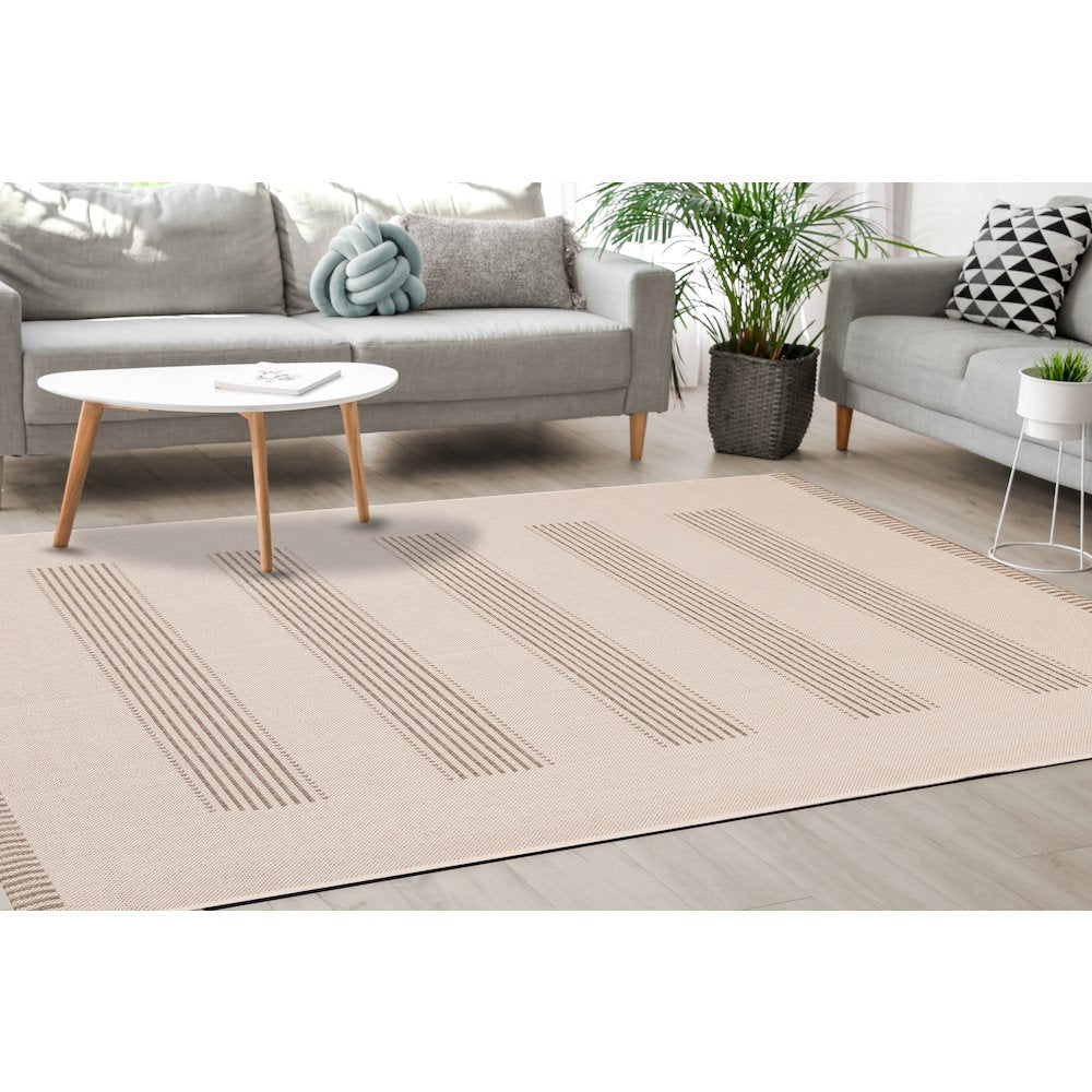 Beige 6x9 Rug with Modern Striped Design, Neutral Area Rug for Home