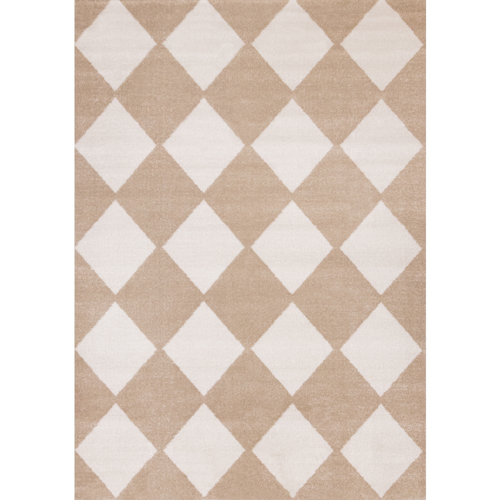 Boho Beige Cream Diamonds 7x10 Area Rug, Soft Indoor Carpet