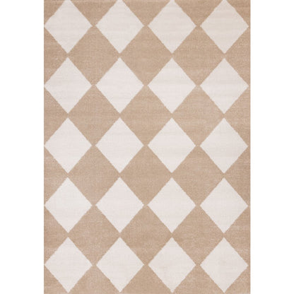 Boho Beige Cream Diamonds 7x10 Area Rug, Soft Indoor Carpet
