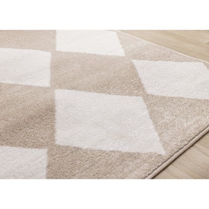 Boho Beige Cream Diamonds 7x10 Area Rug, Soft Indoor Carpet