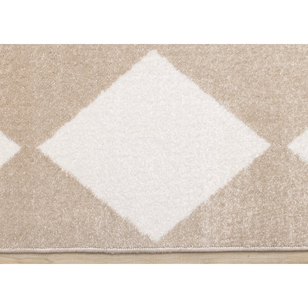 Boho Beige Cream Diamonds 7x10 Area Rug, Soft Indoor Carpet