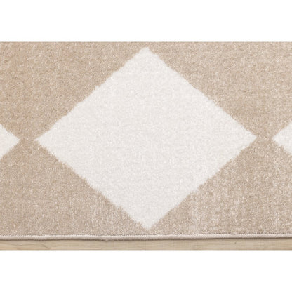 Boho Beige Cream Diamonds 7x10 Area Rug, Soft Indoor Carpet
