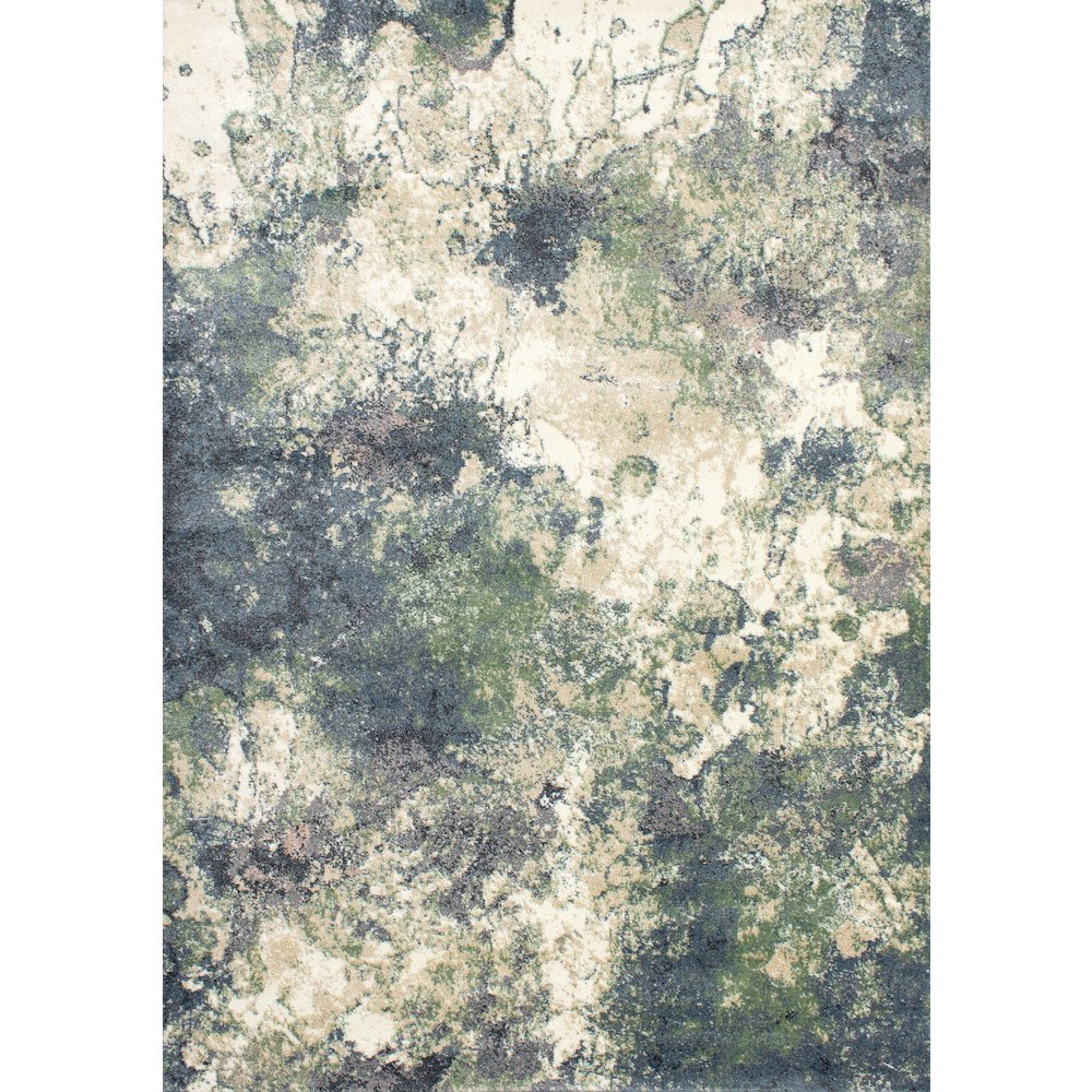 Davi Blue Green Cream Distressed Abstract Area Rug, 2'8" x 4'3"
