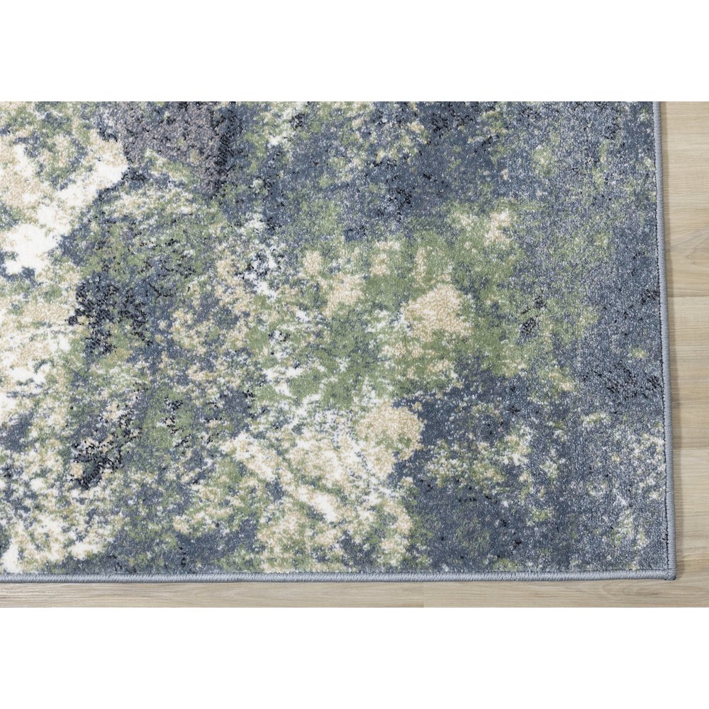 Davi Blue Green Cream Distressed Abstract Area Rug, 2'8" x 4'3"