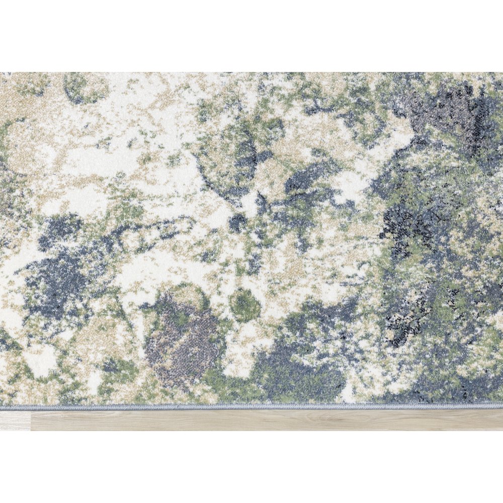 Davi Blue Green Cream Distressed Abstract Area Rug, 2'8" x 4'3"