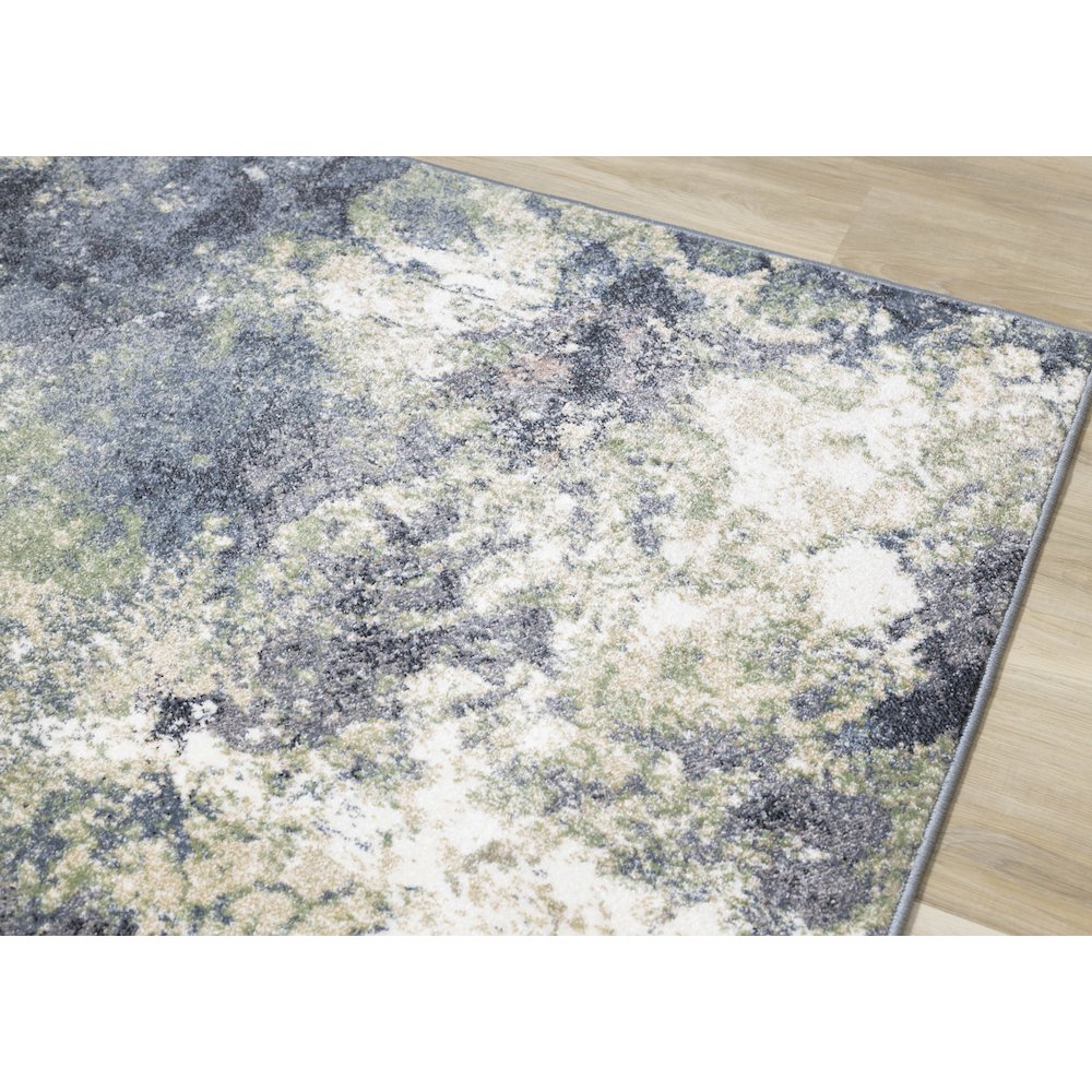 Davi Blue Green Cream Distressed Abstract Area Rug, 2'8" x 7'7"