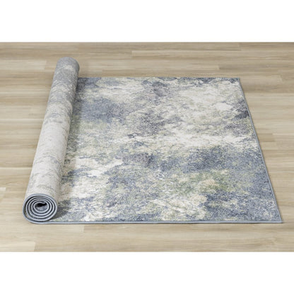 Davi Blue Green Cream Distressed Abstract Area Rug, 2'8" x 7'7"