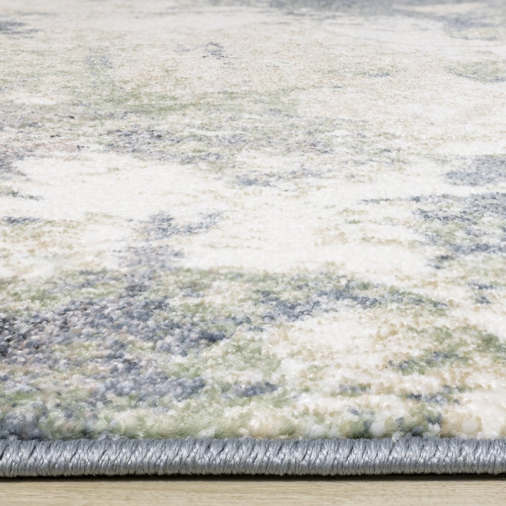 Davi Blue Green Cream Distressed Abstract Area Rug, 2'8" x 7'7"