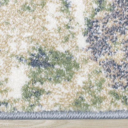 Davi Blue Green Cream Distressed Abstract Area Rug, 2'8" x 7'7"