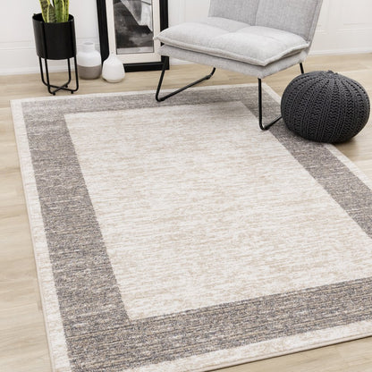 Claremont Beige Taupe Distressed Border Area Rug, 5'3" X 7'7"