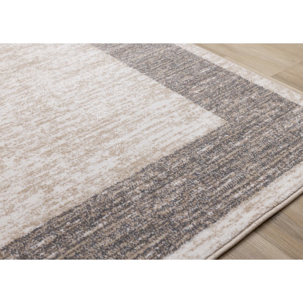 Claremont Beige Taupe Distressed Border Area Rug, 5'3" X 7'7"