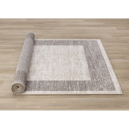 Claremont Beige Taupe Distressed Border Area Rug, 5'3" X 7'7"