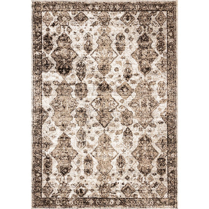 Classic Distressed Brown Cream 5x7 Area Rug, Elegant Carpet for Living Room