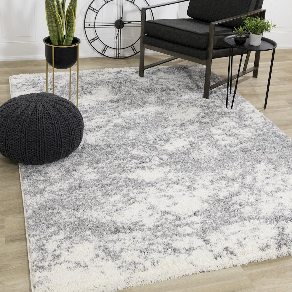 Ferris White Grey Clouds Area Rug, 5'3" x 7'7"