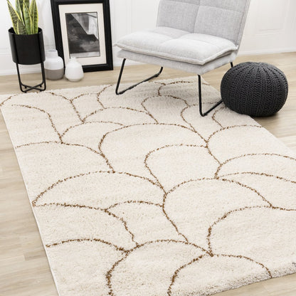Madison Cream Brown Soft Arches Shag Rug, 5'3" x 7'7"