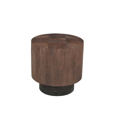 Round Solid Mango Wood End Table with Dark Brown Finish and Textured Grain Top