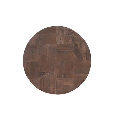 Reed Round Solid Wood Coffee Table with Brown Finish and Sculpted Base