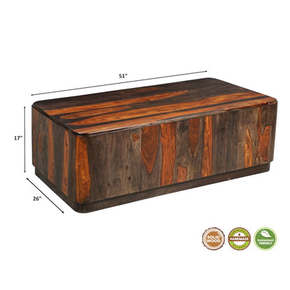 Marin Solid Wood Rectangular Coffee Table with Low Base, Brown Finish