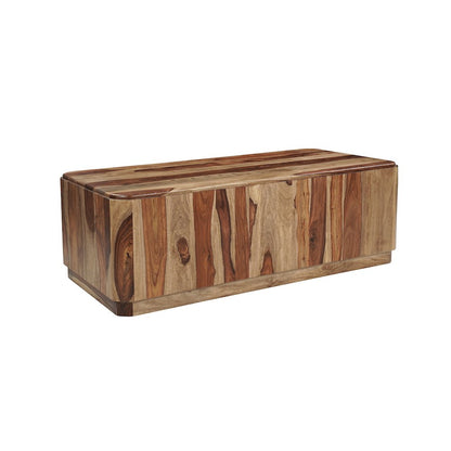 Marin Solid Wood Rectangular Coffee Table with Low Base, Brown Finish