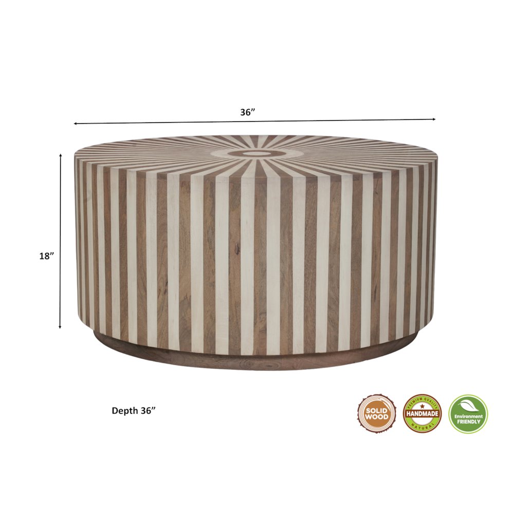 Lennox Round Solid Mango Wood Coffee Table with Natural Two-Tone Finish