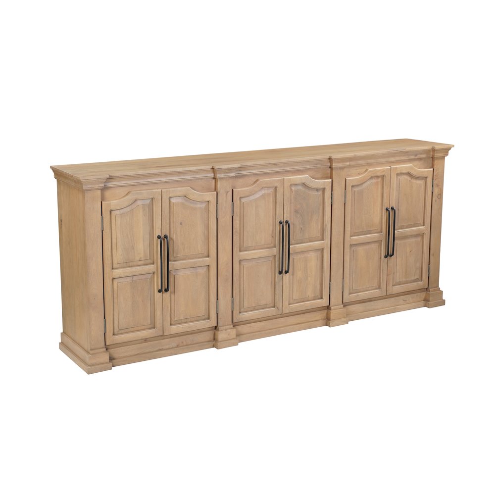 Solid Mango Wood Sideboard Cabinet with Arched Door Design Natural Brown Finish