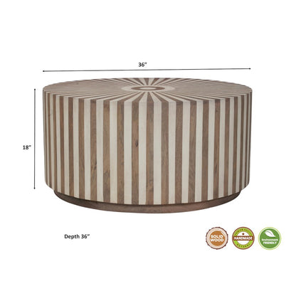 Lennox Solid Wood Round Coffee Table & End Table Set, Natural Two-Tone Finish