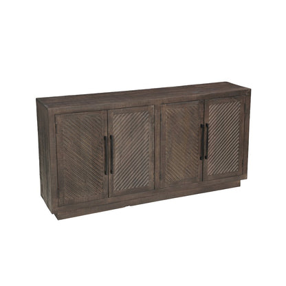 Lennox Solid Wood Sideboard with 4 Fluted Doors, Rustic Brown Finish