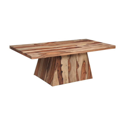 Solid Sheesham Wood Rectangular Coffee Table with Angular Pedestal Base