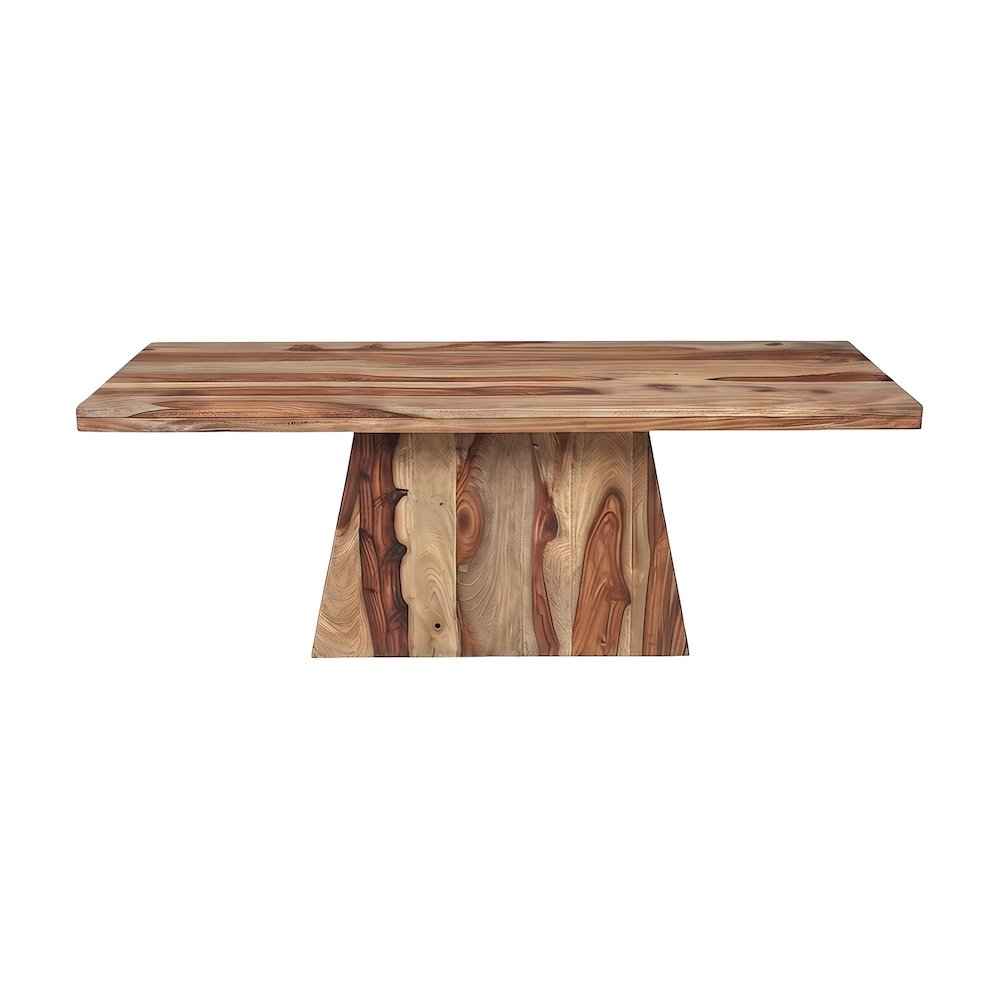 Solid Sheesham Wood Rectangular Coffee Table with Angular Pedestal Base