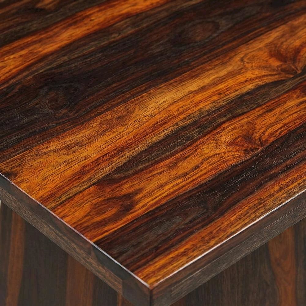 Solid Sheesham Wood Square End Table with Angular Pedestal Base for Living Room