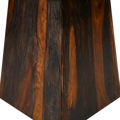 Solid Sheesham Wood Square End Table with Angular Pedestal Base for Living Room