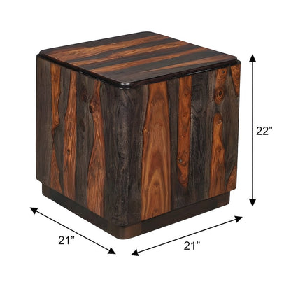 Sheesham Wood Square End Table with Low-Profile Platform Base