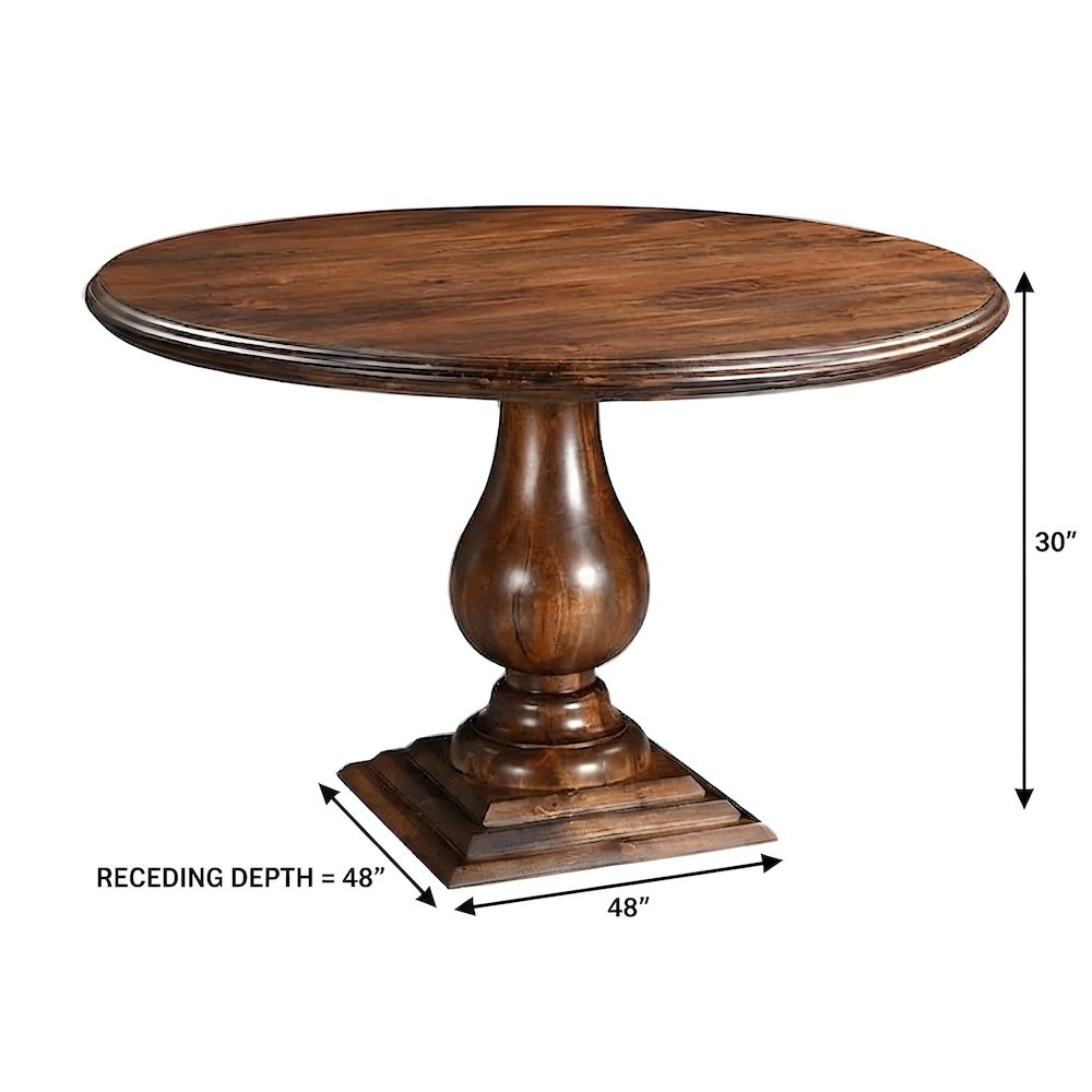 Solid Mango Wood Round Pedestal Dining Table with Carved Base for Dining Room
