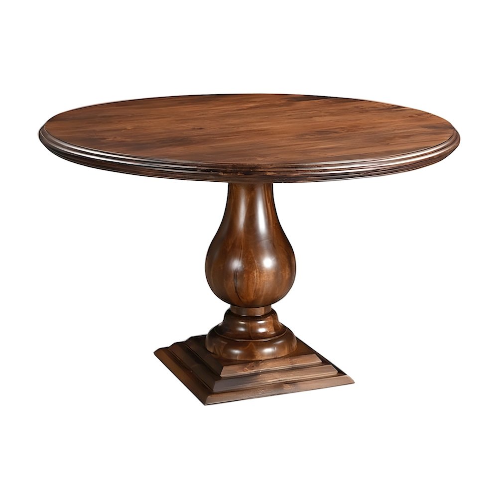 Solid Mango Wood Round Pedestal Dining Table with Carved Base for Dining Room