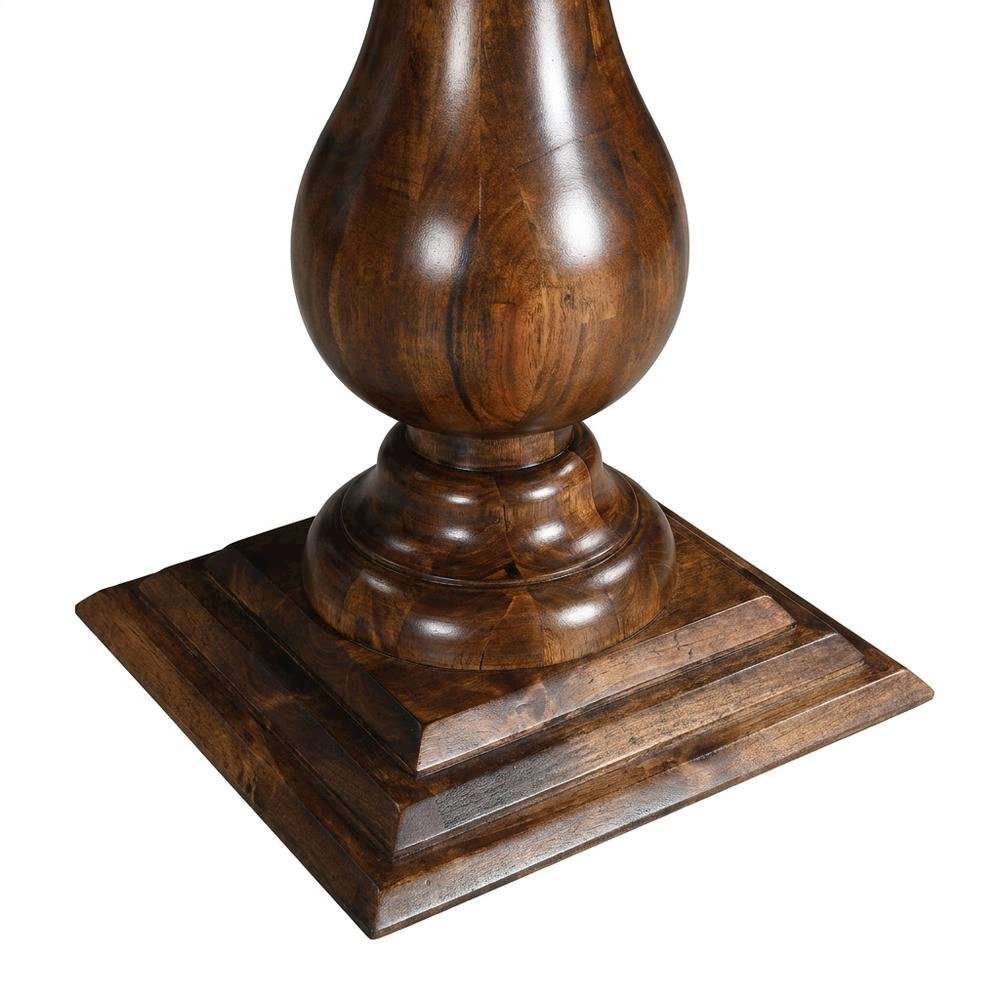 Solid Mango Wood Round Pedestal Dining Table with Carved Base for Dining Room
