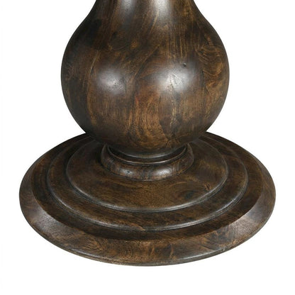 Round Solid Mango Wood Dining Table with Carved Pedestal Base, Seats Six