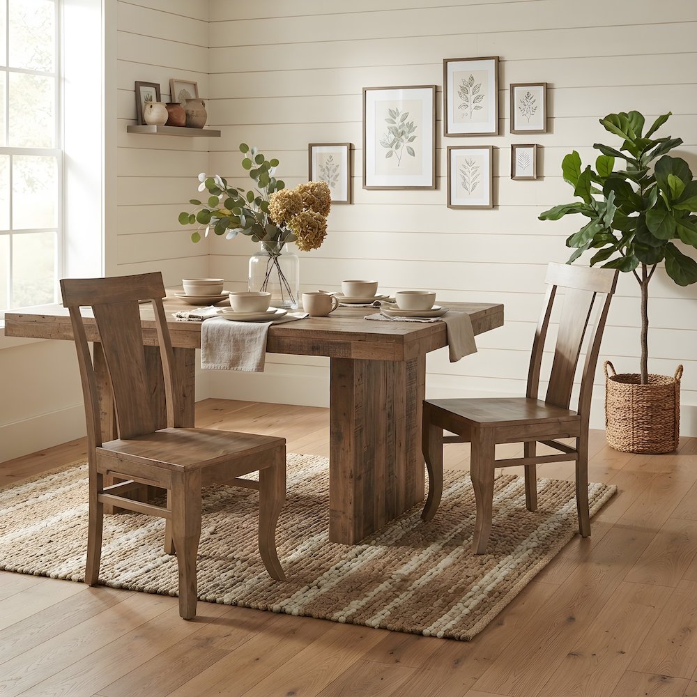 Solid Mango Wood Dining Chairs with Slat Backrest for Dining Room, Set of 2