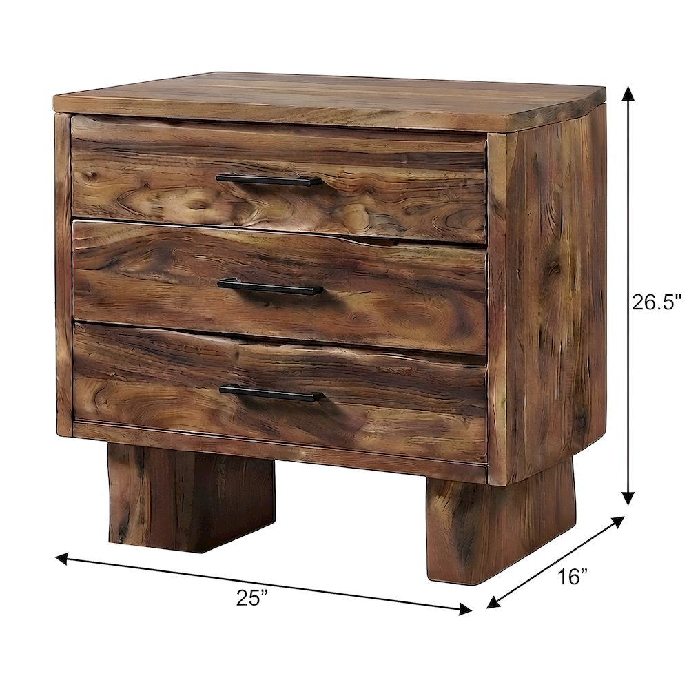 Solid Acacia 3-Drawer Nightstand with Live Edge Drawer Fronts
