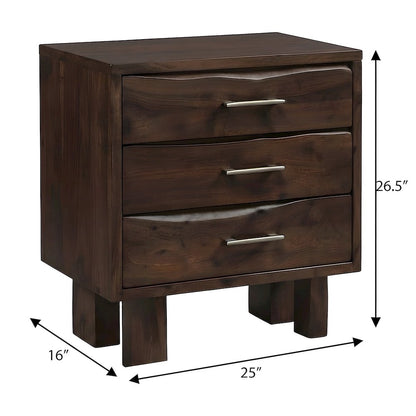 Solid Acacia Wood Nightstand with Live Edge Drawers with Storage