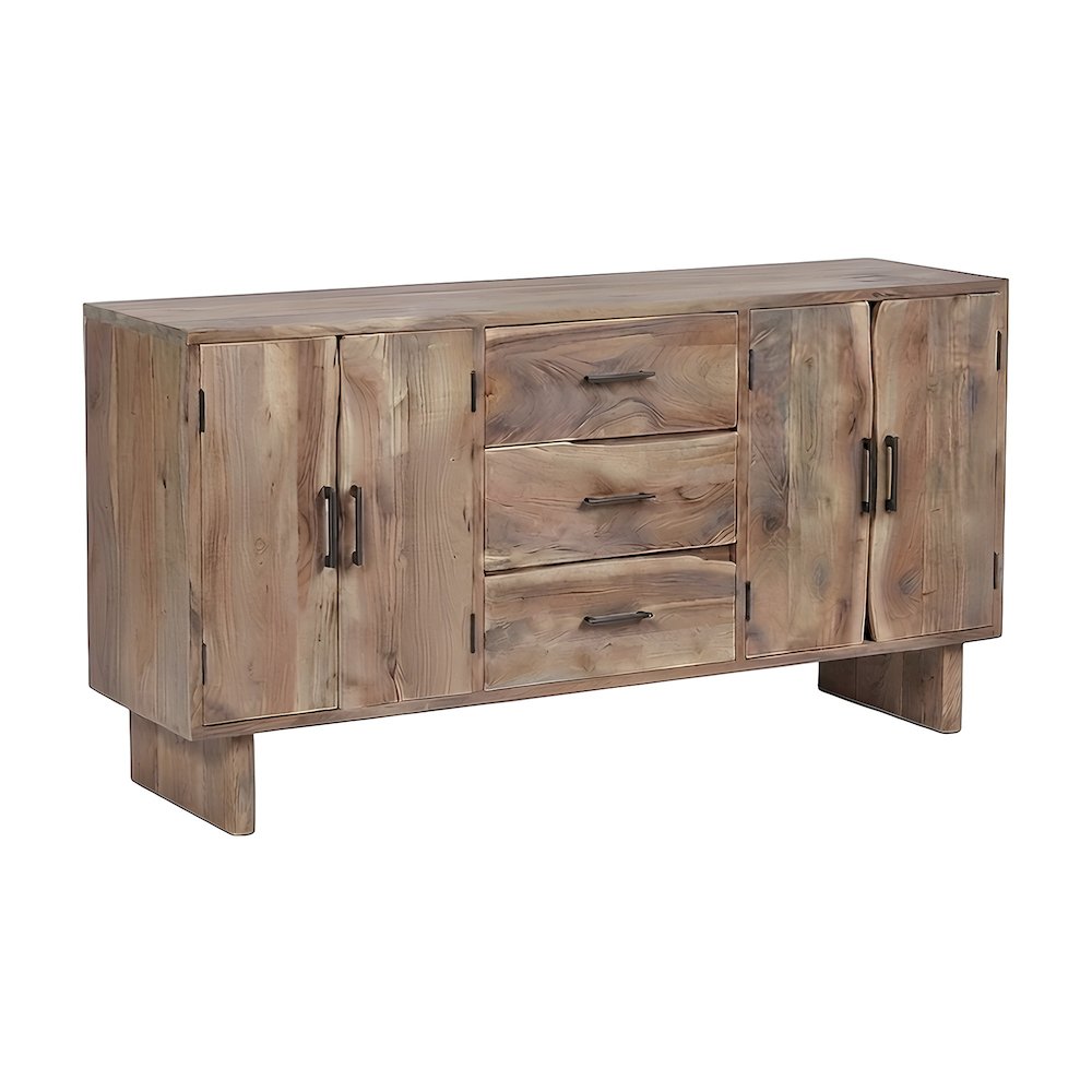Solid Acacia Sideboard with Live Edge Doors, 4 Doors and 3 Drawers